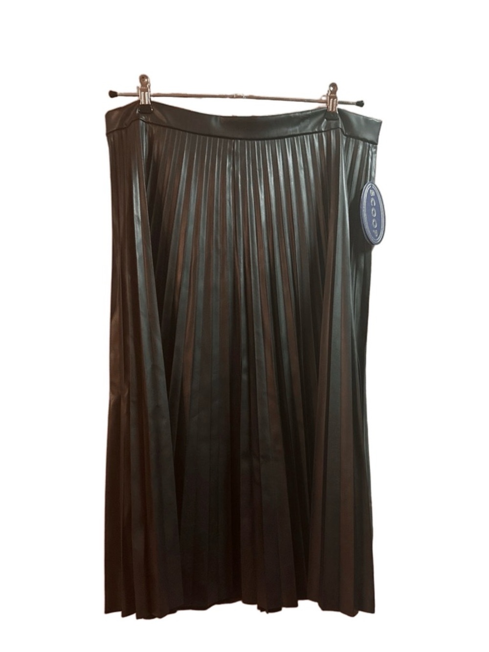Pleated Faux-Leather Midi Skirt - Black